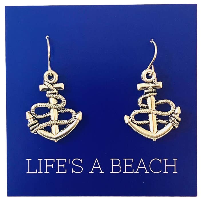 Silver Rope Anchor Dangle Earrings