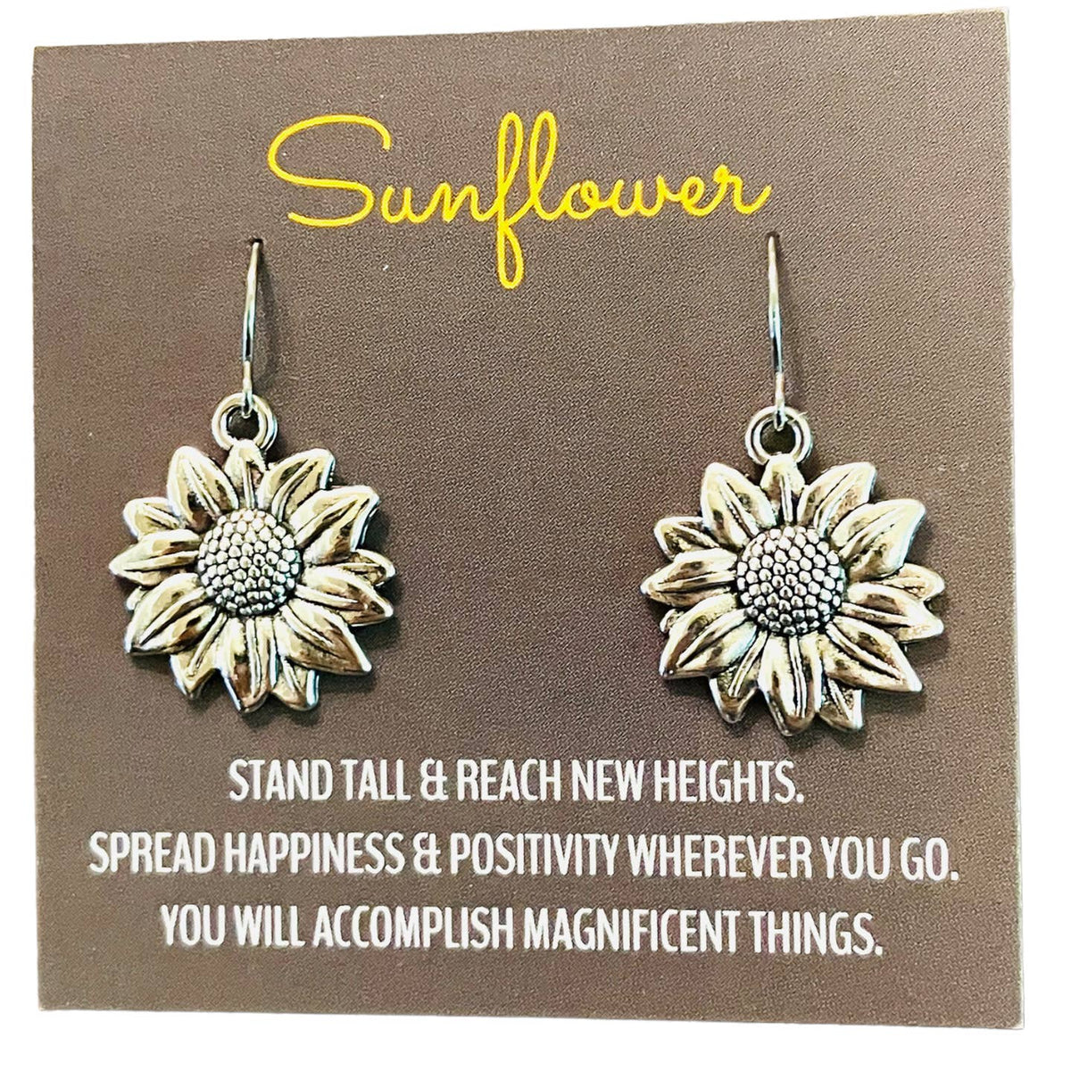 Silver Sunflower Dangle Earrings