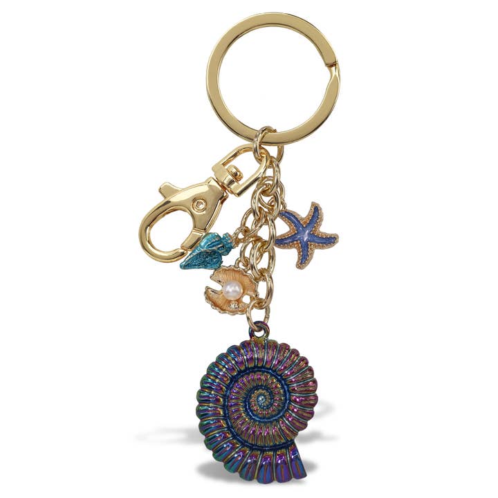 Gold Sparkling Seashells Charm Keychain
