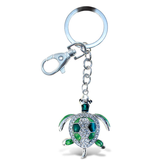 Rhinestone Silver Sea Turtle Keychain