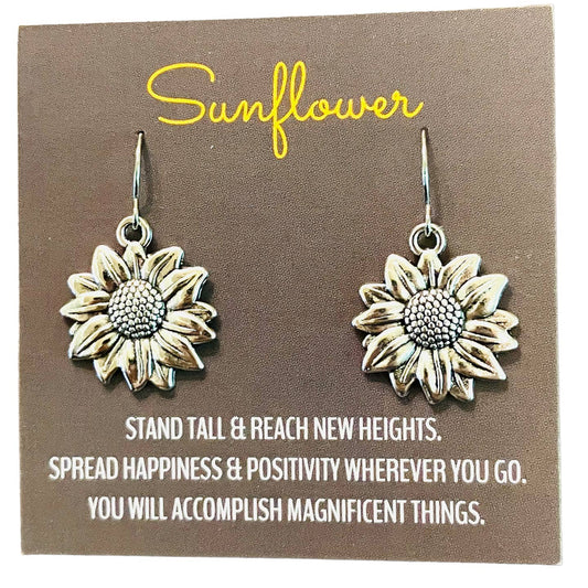 Silver Sunflower Dangle Earrings