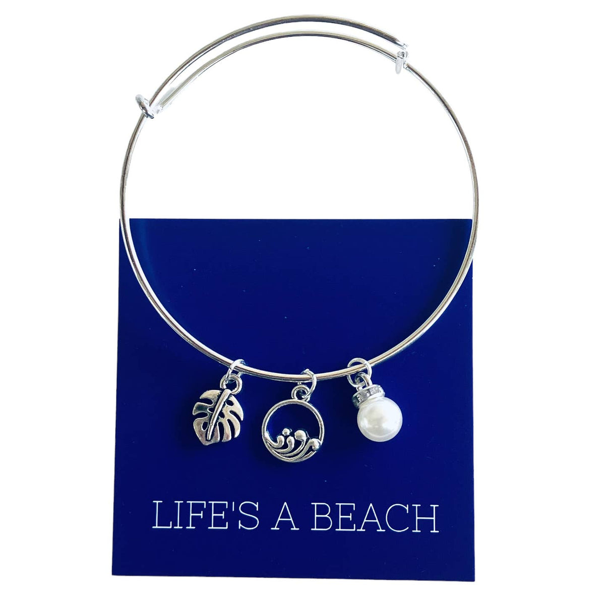 Silver Ocean Wave Bangle Charm Bracelet
