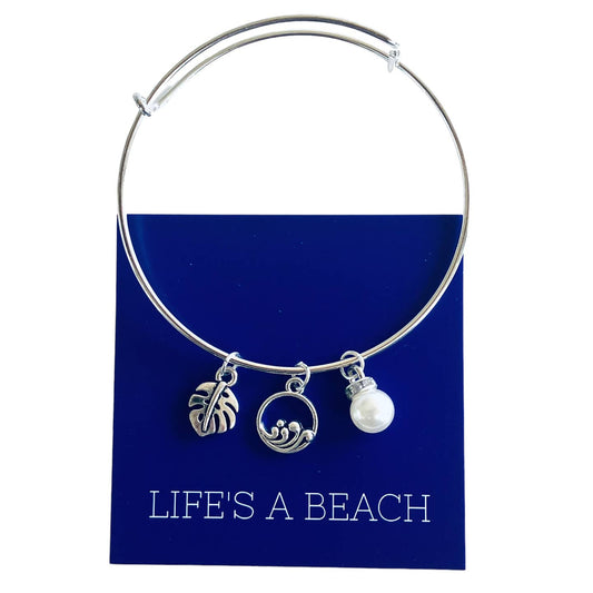 Silver Ocean Wave Bangle Charm Bracelet