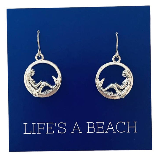 Silver Mermaid Circle Dangle Earrings