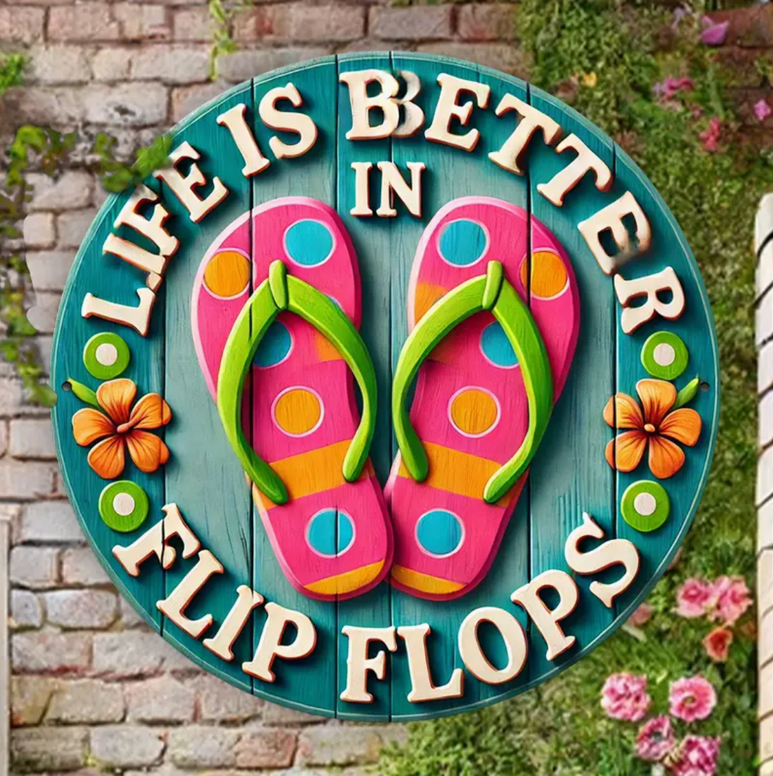 Wooden Life is Better in Flip Flops Circle Sign