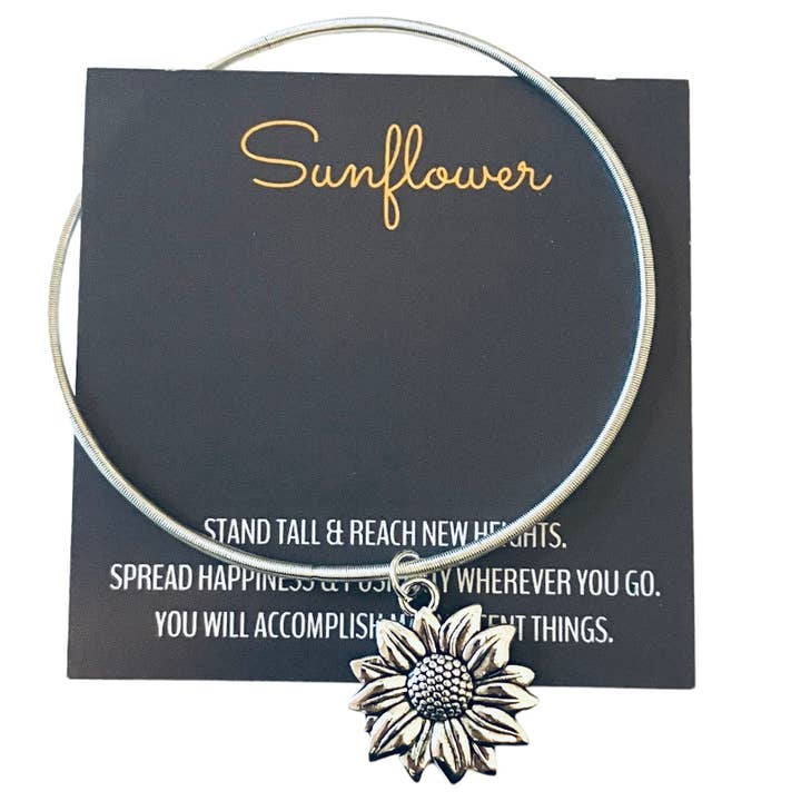 Silver Sunflower Bangle Charm Bracelet