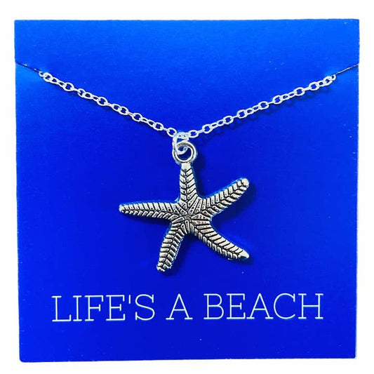 Large Silver Starfish Pendant Necklace